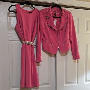 WHBM Stylish Pink Dress and Jacket Set, Size 4 Dress and Size 6 Jacket